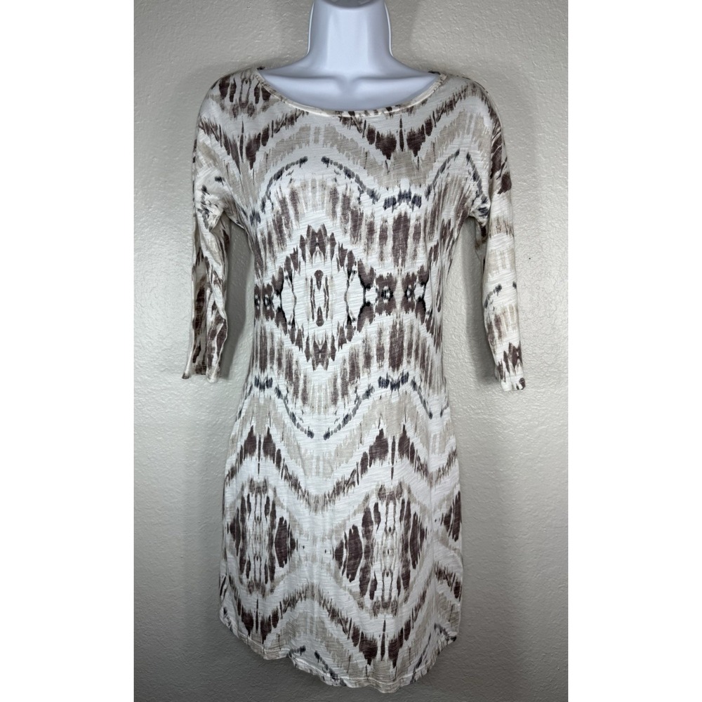 Express Y2K Brown Tie Dye 3/4 Sleeve T-shirt Dress Size XS abstract geometric